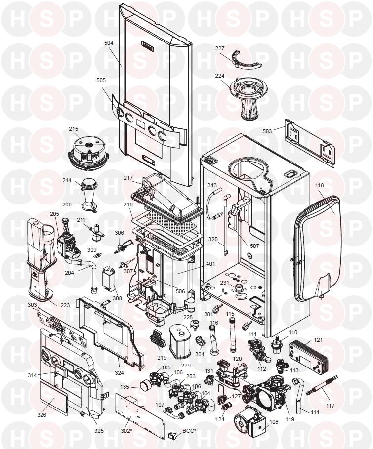 Ideal Logic Combi 30 (Boiler Exploded View ABK Onwards)Diagram